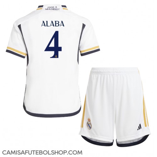 Camisa de time de futebol Real Madrid David Alaba #4 Replicas 1º Equipamento Infantil 2023-24 Manga Curta (+ Calças curtas)